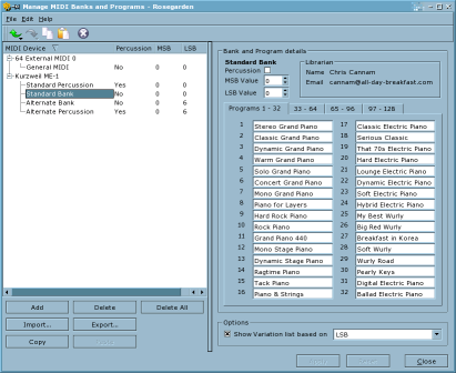 The MIDI bank and program editor