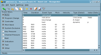 Rosegarden's event list editor