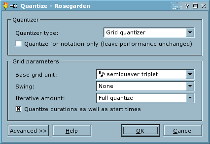 Rosegarden's quantize dialog