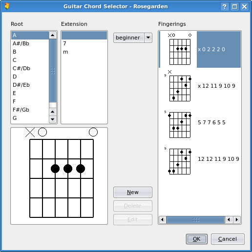 Rosegarden's chord selector dialog
      				