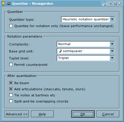 Rosegarden's notation quantize dialog