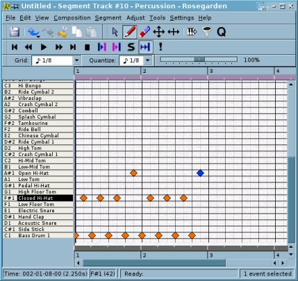 Rosegarden's percussion matrix editor