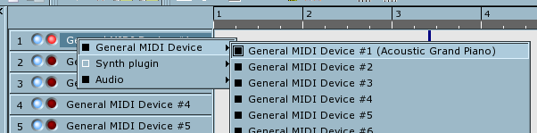 Rosegarden's Instrument menu