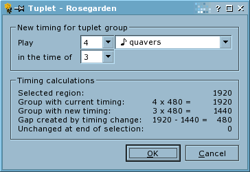 Rosegarden's general tuplet dialog