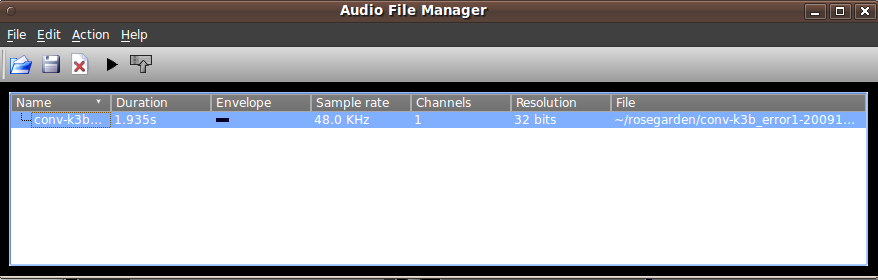 The audio file manager with one file loaded