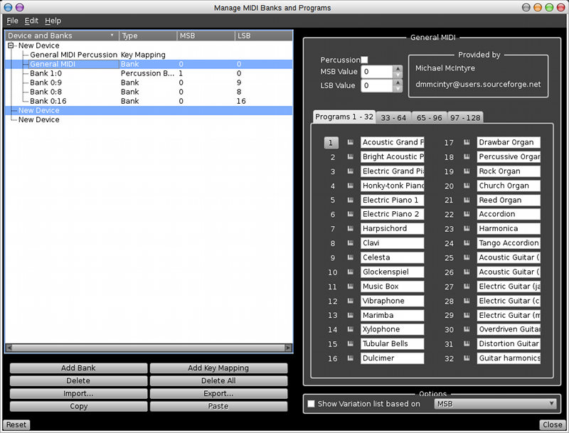 The MIDI bank and program editor