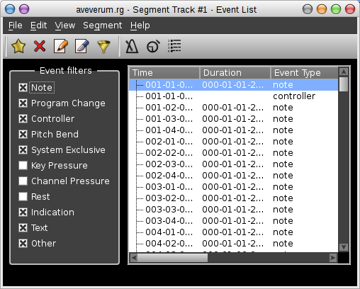 Rosegarden's event list editor