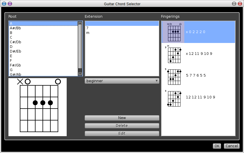 Rosegarden's chord selector dialog