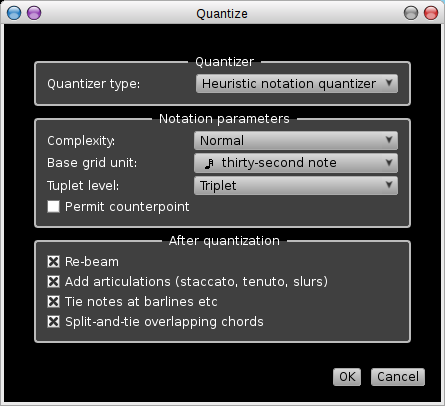 Rosegarden's notation quantize dialog