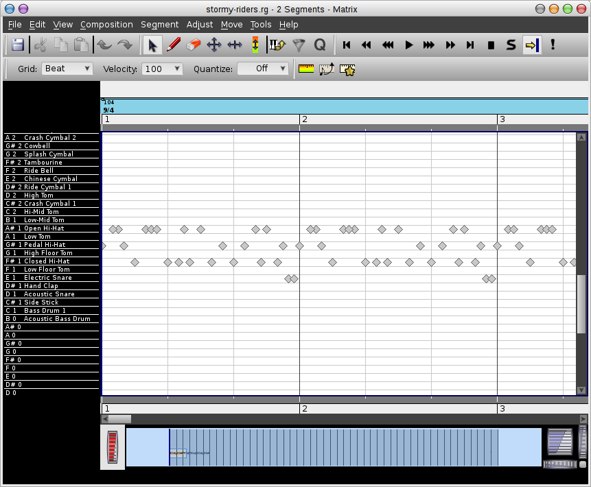 Rosegarden's percussion matrix editor