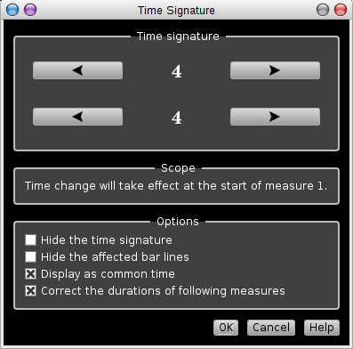 Rosegarden's time signature dialog