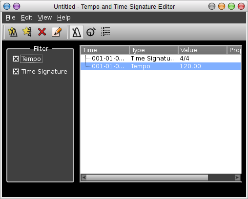 Rosegarden's and time signature editor
