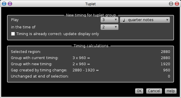  Rosegarden's general tuplet dialog